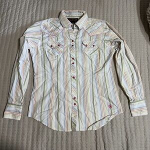 Ariat Women's Cream White Multi-Stripe Western Button-Down Shirt